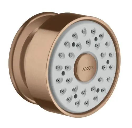 Runde Duschbrause mit mehreren Düsen in einer brushed goldenen Oberfläche, hergestellt von Hansgrohe.
